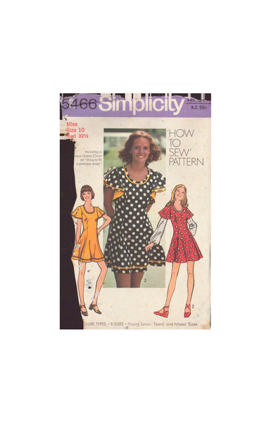 Simplicity 5466 Sewing Pattern, Teens' and Misses' Princess Mini-Dress, Size 10, Cut, Complete