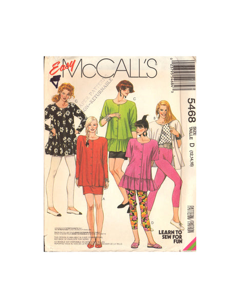 McCall's 5468 Sewing Pattern Tunic, Skirt, Leggings, Size 12-14-16, Uncut, Factory Folded