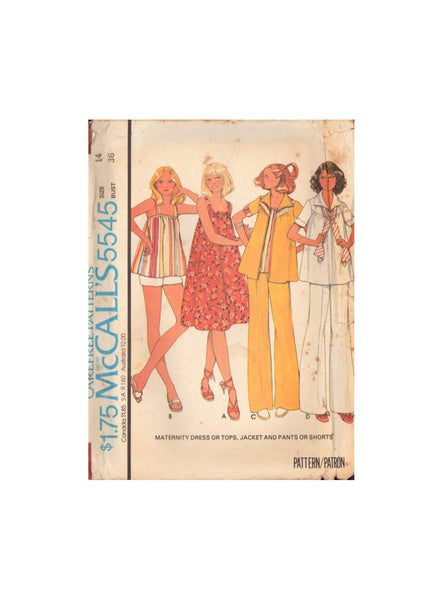 McCall's 5545 Maternity Dress or Tops, Jacket and Pants or Shorts, Size 14, Cut, Incomplete