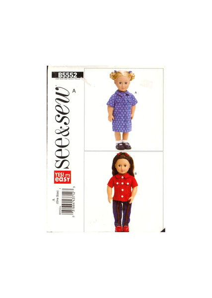See&Sew 5552 Sewing Pattern 18 inch Doll Clothes Uncut Factory Folded
