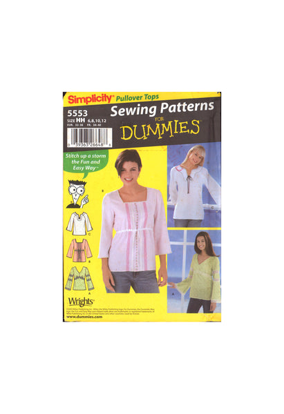 Simplicity 5553 Pullover Tops with Trim Variations, Uncut, Factory Folded, Sewing Pattern Multi Size 6-12