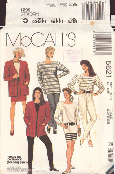 McCall's 5621 Sewing Pattern Women's Cardigan, Tunic or Top, Skirt and Pants Size 14-16 Uncut Factory Folded