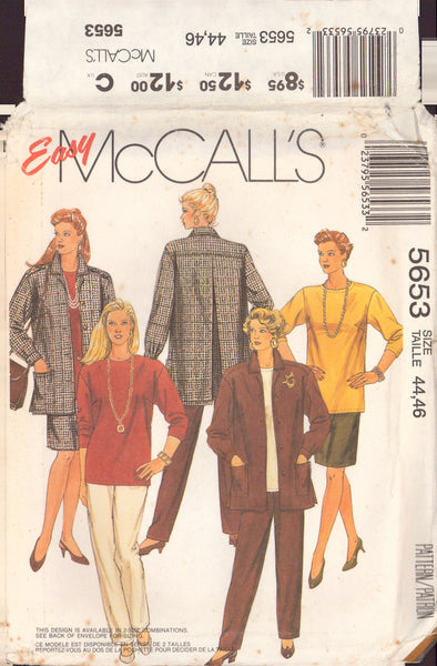 McCall's 5653 Sewing Pattern, Jacket, Top, Skirt and Pants, Size 44, 46, Uncut, Factory Folded