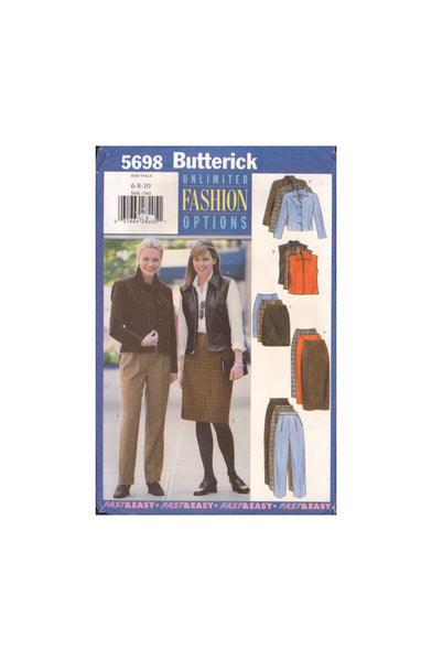 Butterick 5698 Sewing Pattern, Jacket, Vest, Skirt and Pants, Size 6-8-10, Uncut, Factory Folded