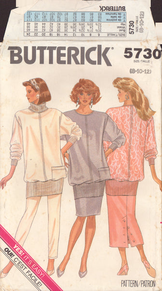Butterick 5730 Sewing Pattern, Women's Top, Pants and Skirt, Size 8, Cut, Complete