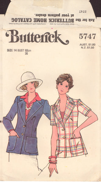 Butterick 5747 Sewing Pattern, Jacket, Size 14, Cut, Complete