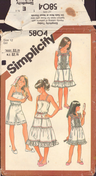 Simplicity 5804 Sewing Pattern, Camisole, Slip, Half Slip, Culotte Slip, Size 12, Cut, Complete