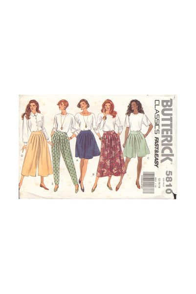 Butterick 5810 Sewing Pattern, Misses' Skirt, Split Skirt and Pants, Size 12-14-16, Neatly Partially Cut, Complete