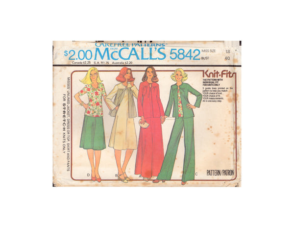 McCall's 5842 Sewing Pattern, Jacket, Dress or Top, Skirt and Pants, Size 18, Uncut, Factory Folded