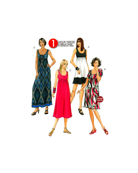 McCall's 5893 Empire Waist Dress with Flared Skirt in Four Lengths, Uncut, Factory Folded, Sewing Pattern Size 18-24