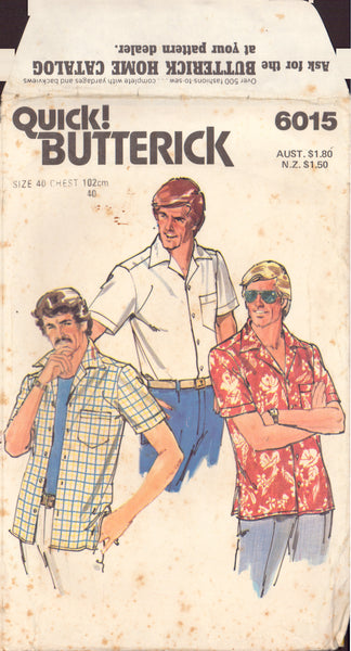 Butterick 6015 Sewing Pattern Men's Shirt Chest 40, Cut, Complete