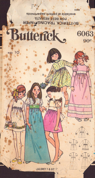 Butterick 6063 Sewing Pattern, Girls' Dress, Size 10, Cut, Complete
