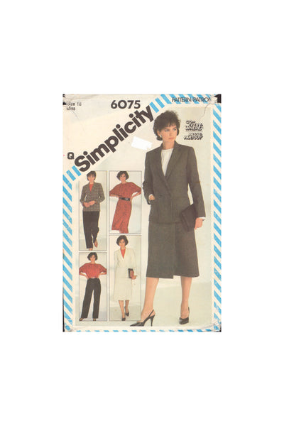 Simplicity 6075 Womens' Coordinates: Pants, Front Wrap Skirt, Blouse and Lined Jacket, Uncut, Factory Folded, Sewing Pattern Size 16
