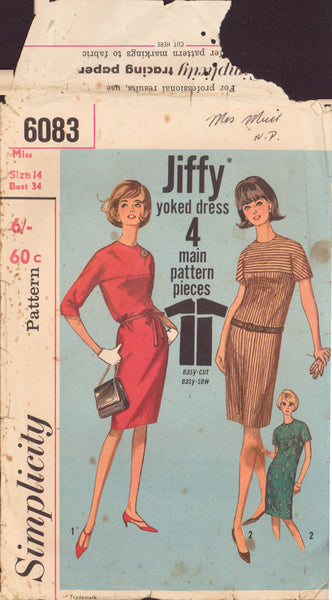 Simplicity 9043 Sewing Pattern, Jiffy Dress, Size 14, Cut, Complete
