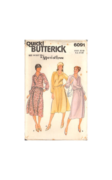 Butterick 6091 Sewing Pattern Dress Top Skirt Size 14 Uncut Factory Folded