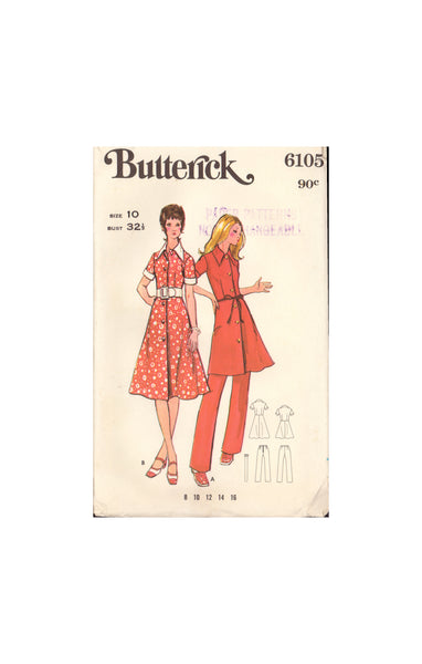 Butterick 6105 Sewing Pattern, Dress and Pants, Size 10, Cut, Complete