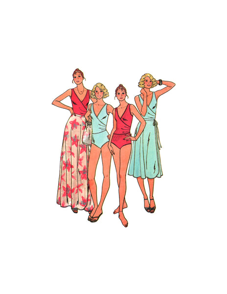 Butterick 6148 Fitted Mock Wrap Swimsuit and Wrap Skirt, Uncut, F/Folded Sewing Pattern Size 12