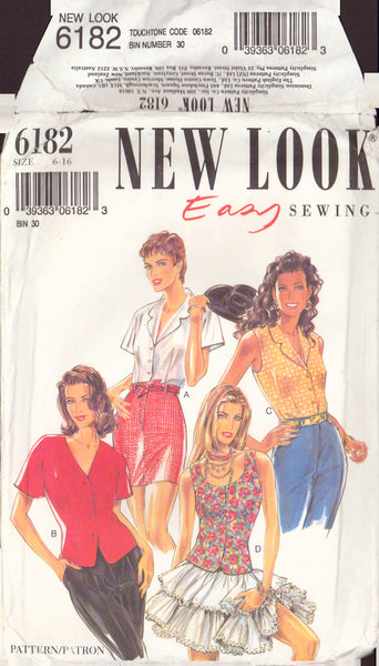 Butterick 6182 Sewing Pattern, Front Button Tops, Size 6-12, Partially Cut, Complete