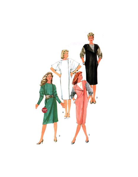 Simplicity 6209 Retro 80s Asymmetric Dress with Long or Short Sleeves, Uncut, Factory Folded, Sewing Pattern Size 12