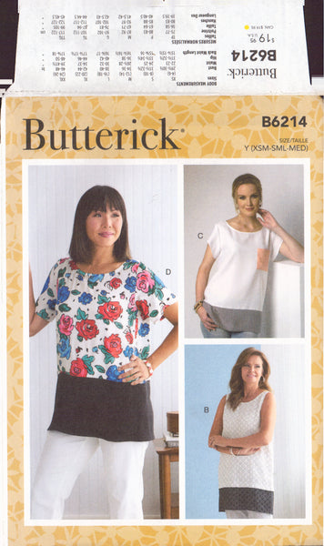 Butterick 6214 Sewing Pattern, Tops, Size XSM-SML-MED, Uncut Factory Folded