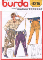 Burda 6219 Baggy, Front Pleated Jodhpurs, Cut, Complete Sewing Pattern Size 10 (read description)
