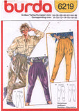 Burda 6219 Baggy, Front Pleated Jodhpurs, Cut, Complete Sewing Pattern Size 10 (read description)