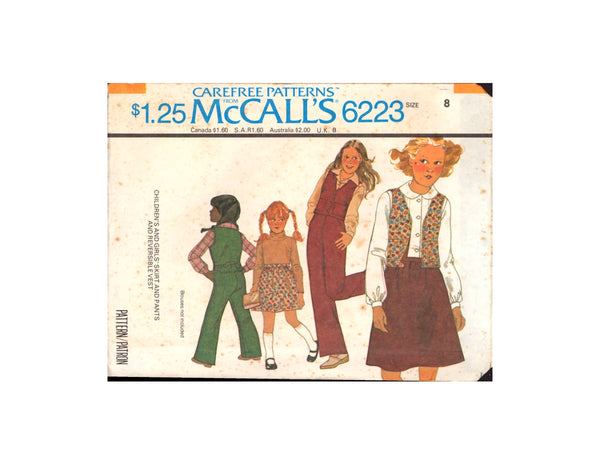 McCall's 6223 Girl's Skirt Pants Reversible Vest, Sewing Pattern Size 8 Uncut Factory Folded
