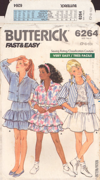 Butterick 6264 Sewing Pattern, Girls' Skirt and Shirt, Size 7-8-10, Partially Cut, Complete