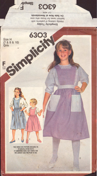Simplicity 6303 Sewing Pattern, Girls' Jumper and Back-Button Blouse,  Size 7-8-10, Cut, Complete