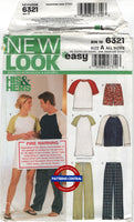 New Look 6321 Unisex Pajamas, Tops, Pants and Shorts, Uncut, Factory Folded Sewing Pattern Size 30-48