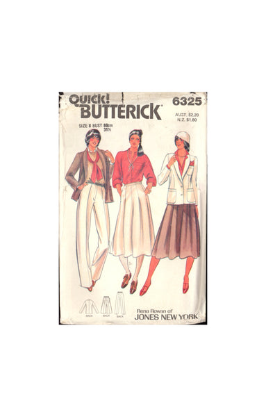 Butterick 6325 Sewing Pattern Women's Jacket Pants Skirt Size 8 Uncut Factory Folded