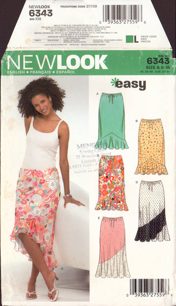 New Look 6343 Sewing Pattern, Skirts, Size 8-18, Uncut, Factory Folded