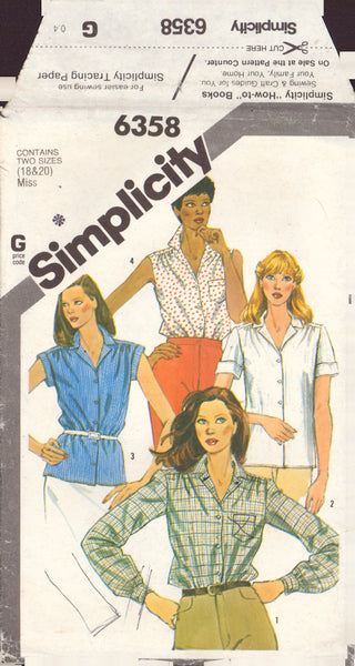 Simplicity 6358 Sewing Pattern, Misses' Shirts, Size 18&20, Uncut, Factory Folded