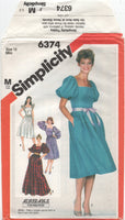 Simplicity 6374 Puff Sleeved, Square Neckline Dress in Two Lengths, Uncut, F/Folded, Sewing Pattern Size 12