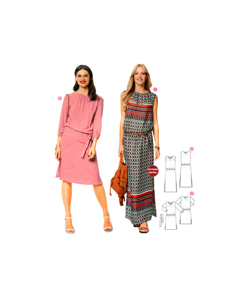 Burda 6413 Semi-Fitted, Blouson Dress in Two Lengths, Uncut, Factory Folded, Sewing Pattern Size 8-20