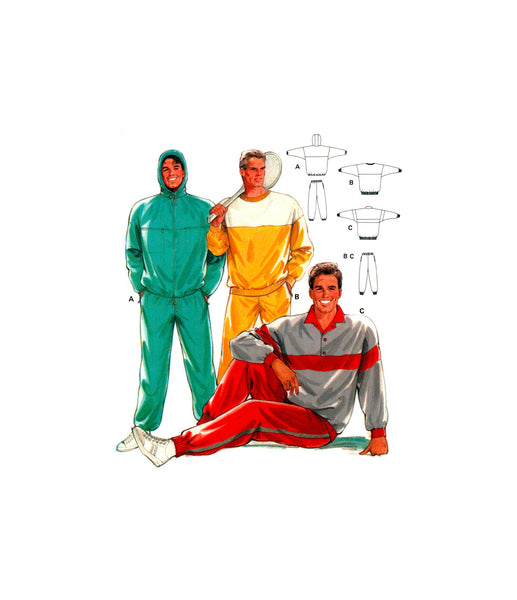 Burda 6433 Mens' Sportswear: Sweatshirt, Hooded Jacket and Pants, Partially Cut, Complete Sewing Pattern Size 34-48