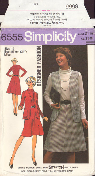 Simplicity 6555 Sewing Pattern, Misses' Vest and Dress with Bias Skirt, Size 12, Uncut, Factory Folded