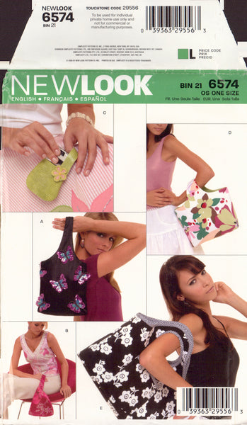New Look 6574 Sewing Pattern, Bags, Cut, Incomplete