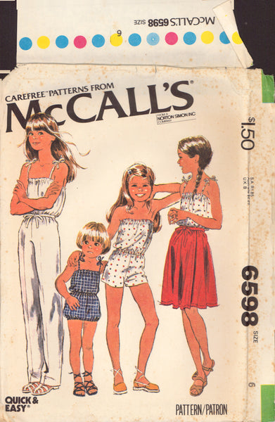 McCall's 6598 Sewing Pattern, Girls' Jumpsuit and Skirt, Size 6, Uncut, Factory Folded