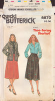 Butterick 6670 Sewing Pattern, 1980s, Junior Jacket, Skirt, Blouse, Size 6, Uncut, Factory Folded