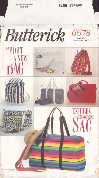 Butterick 6678 Sewing Pattern, Sports Bags, Cut, Complete