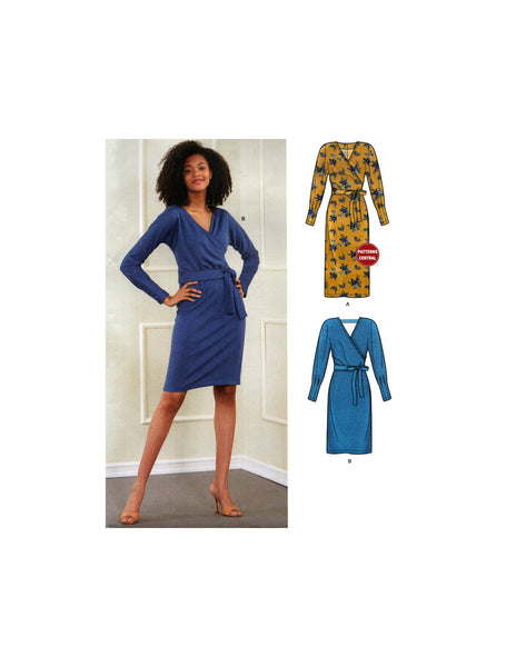 New Look 6680 Mock Wrap Knit Dress with Tie Belt, Uncut, Factory Folded, Sewing Pattern Size 6-18