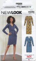 New Look 6680 Mock Wrap Knit Dress with Tie Belt, Uncut, Factory Folded, Sewing Pattern Size 6-18