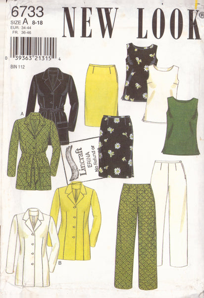 New Look 6733 Sewing Pattern Jacket Top Skirt Pants Size 8-18 Uncut Factory Folded