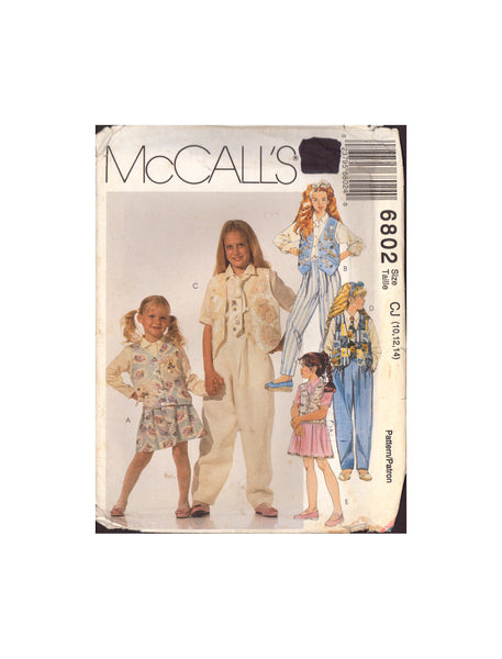McCall's 6802 Sewing Pattern Children's Vest Shirt Skirt Pants Tie, Size 4-5-6 OR 10-12-14 Uncut Factory Folded