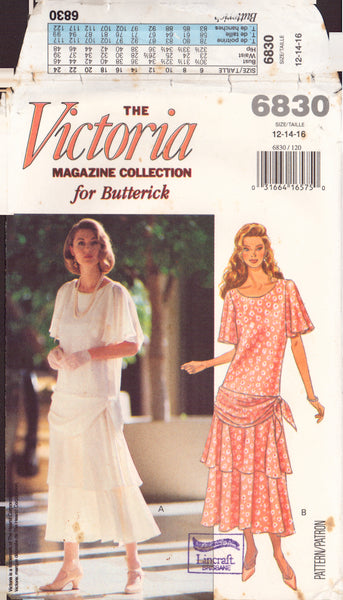 Butterick 6830 Sewing Pattern, Dress, Size 12-14-16, Partially Cut, Complete