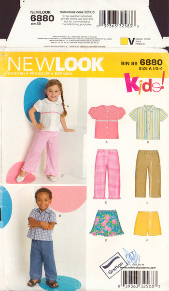 New Look 6880 Sewing Pattern, Toddler's Top, Pants, Skirt and Shorts, Size 1/2-4, Partially Cut or Uncut