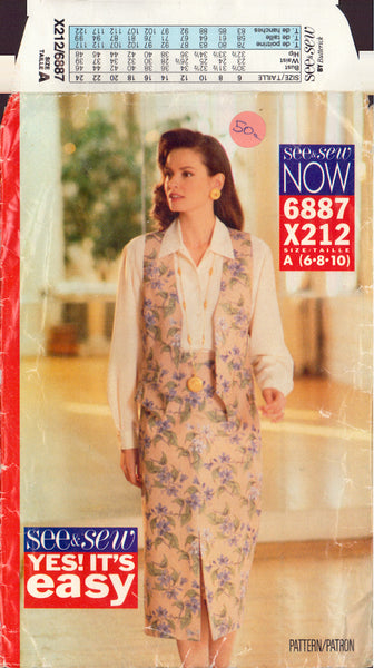 See&Sew 6887 Sewing Pattern, Misses' Vest and Skirt, Size 6-8-10, Uncut, Factory Folded