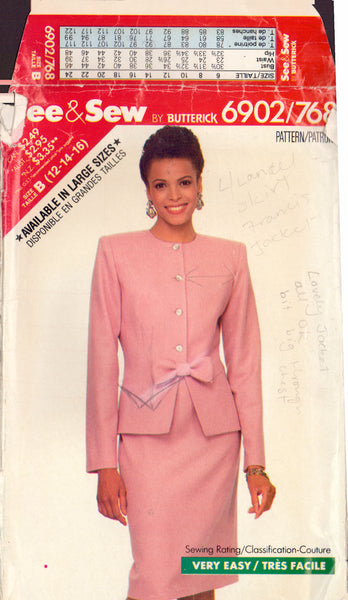 See&Sew 6902 Sewing Pattern, Jacket and Skirt, Size 12-14, Cut, Complete