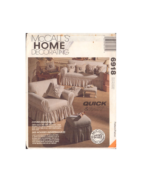 McCall's 6918 Sewing Pattern, Furniture Covers, Pillow Cover, Lampshade Cover, One Size, Uncut